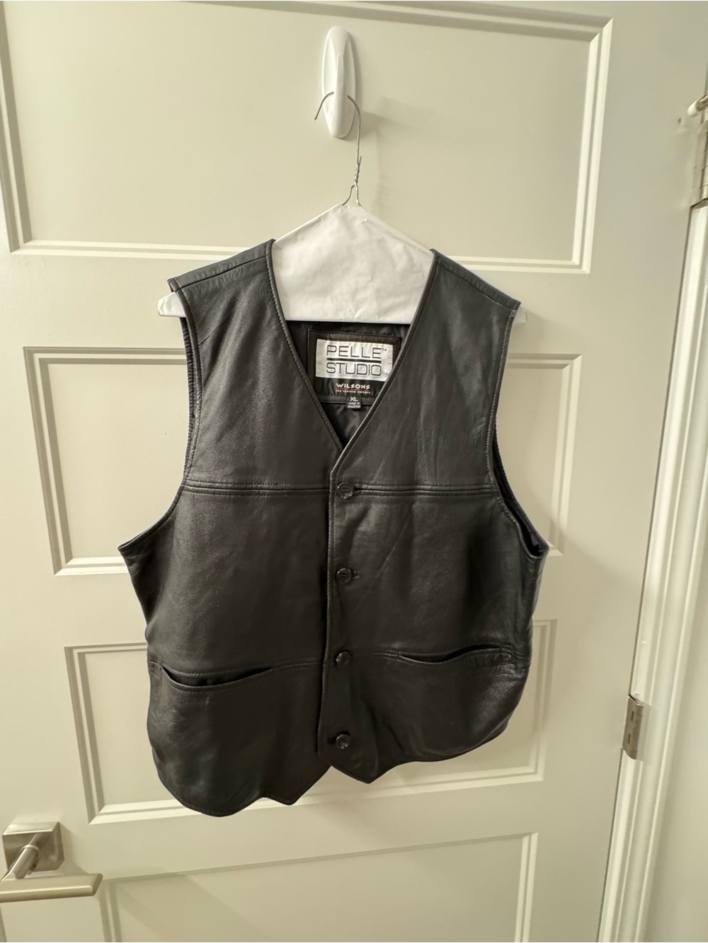 Vintage 90s Pelle Studio Black Leather Button-Front Men's Vest